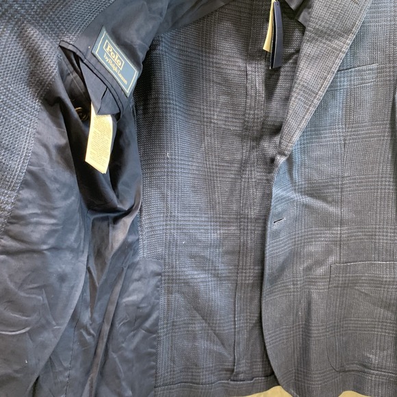 Polo Ralph Lauren Men's Blazer Tailored Glen Plaid Sport Coat Men 42R Navy Linen - Picture 10 of 15